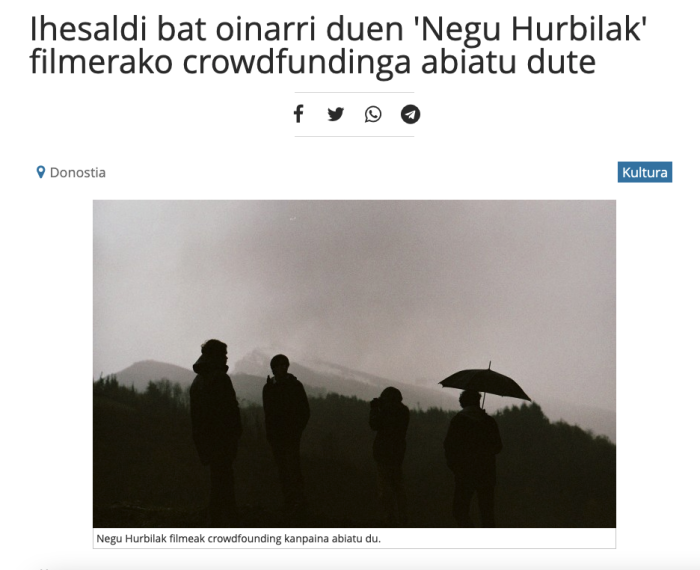 Ihesaldi bat oinarri duen 'Negu Hurbilak' filmerako crowdfundinga abiatu dute