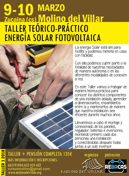 TALLER TEÓRICO-PRÁCTICO  DE ENERGÍA SOLAR FOTOVOLTAICA 9-10 MARZO